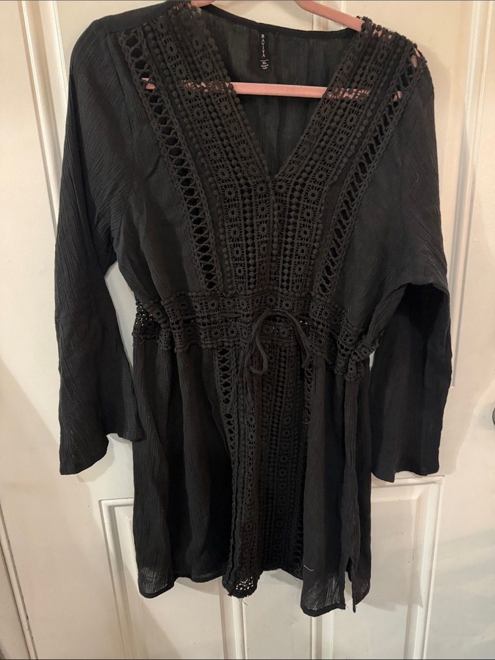 Raviya Black Crochet-Trim Swim Coverup